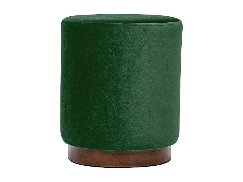 Pouf en velours vert et base en bois