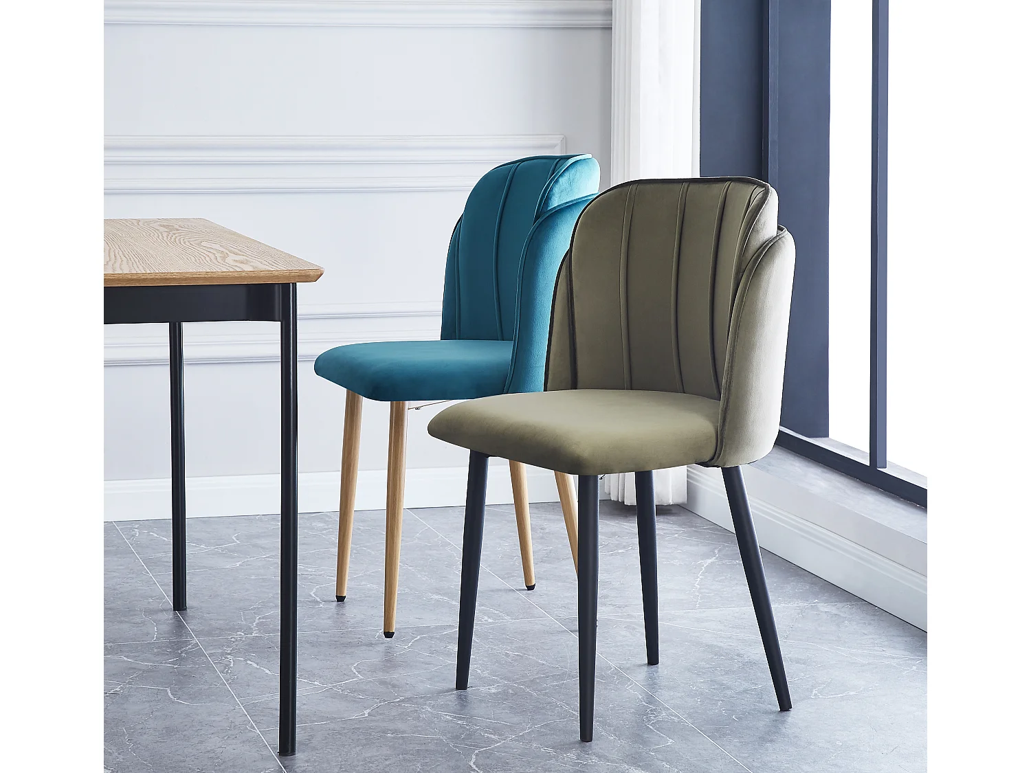 Lot de 2 chaises en métal et tissu vert kaki