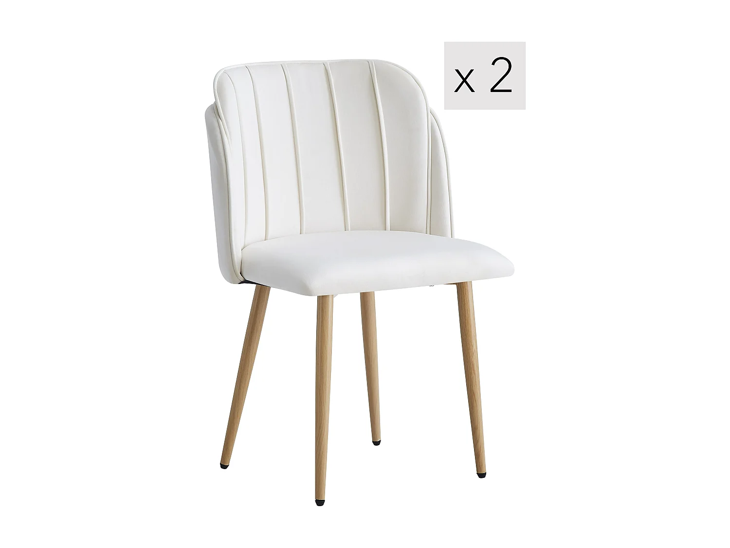 Lot de 2 chaises en métal effet bois et tissu beige