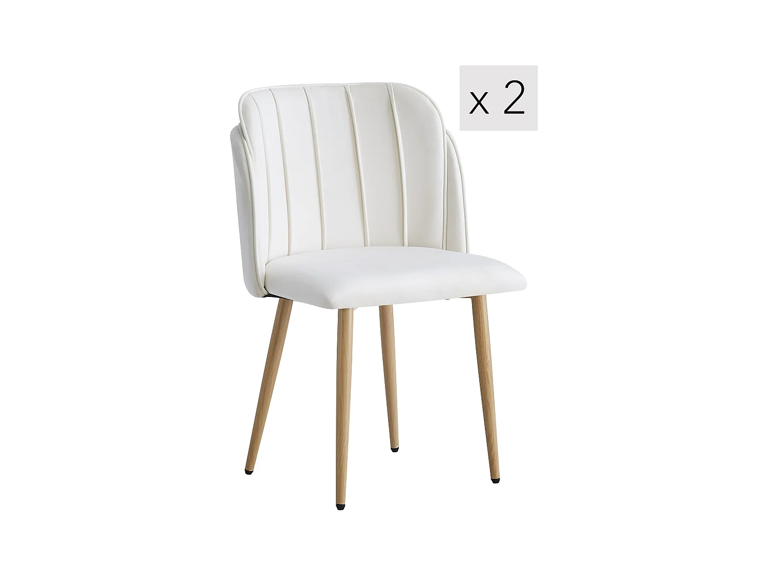 Lot de 2 chaises en métal effet bois et tissu beige
