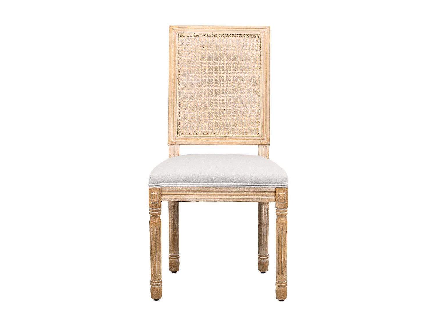 Lot de 2 chaises en bois et cannage avec assise en tissu gris clair