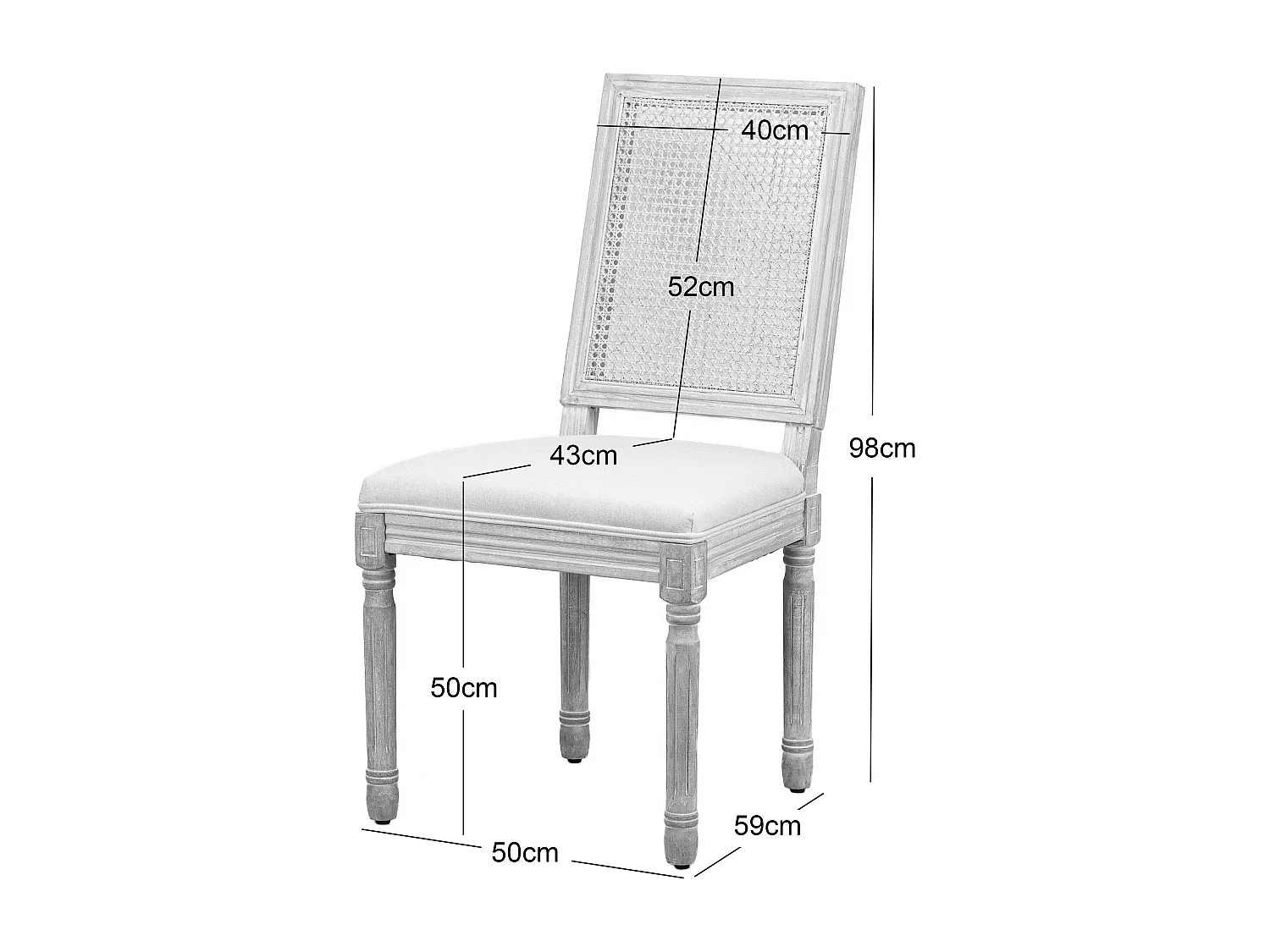 Lot de 2 chaises en bois et cannage avec assise en tissu gris clair