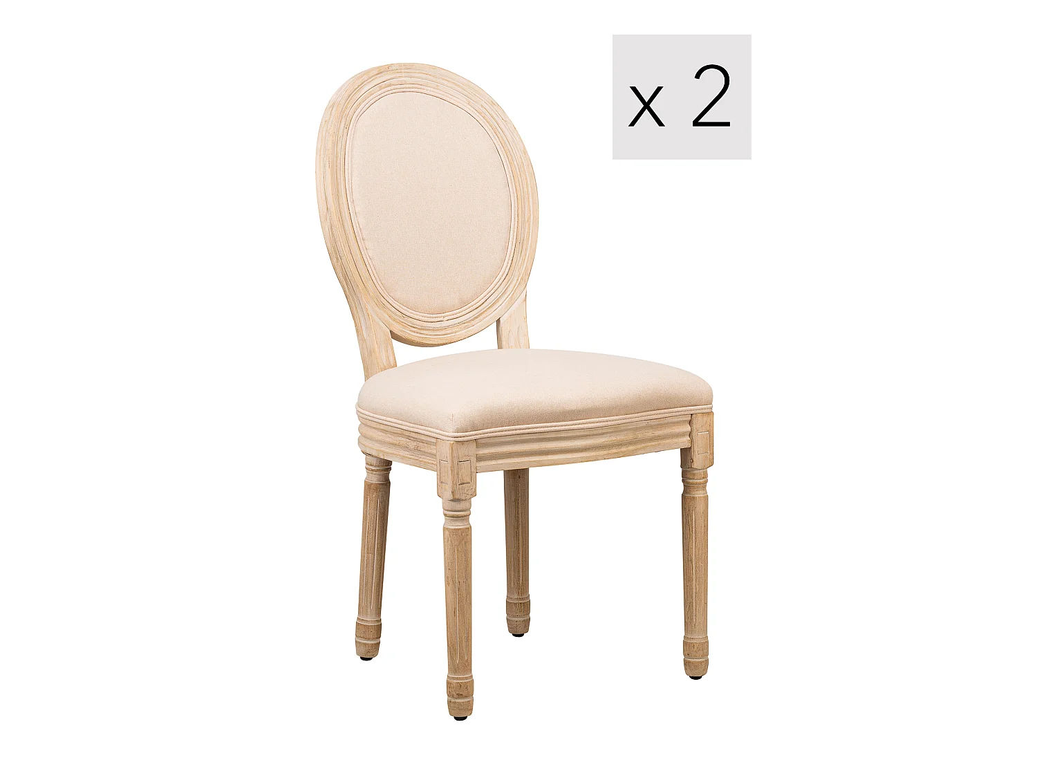 Lot de 2 chaises en bois avec assise en tissu beige