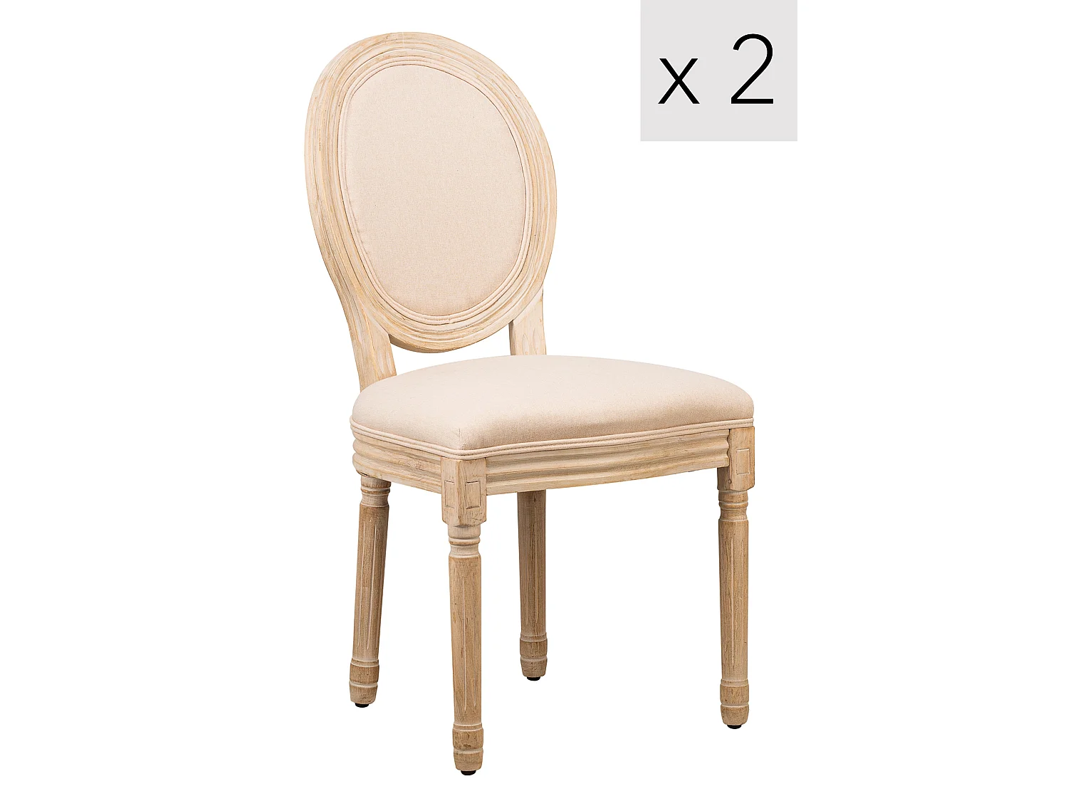 Lot de 2 chaises en bois avec assise en tissu beige