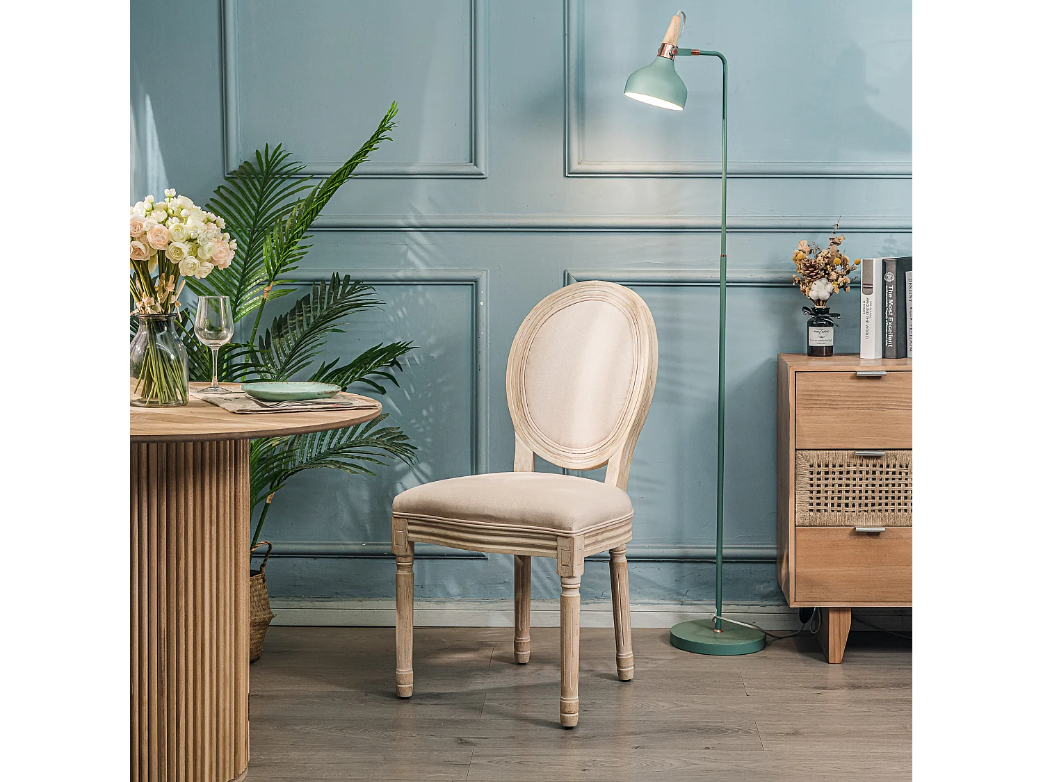 Lot de 2 chaises en bois avec assise en tissu beige