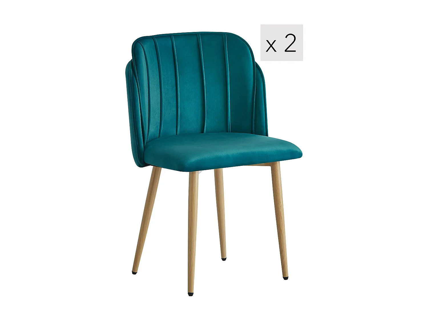 Lot de 2 chaises en métal effet bois et tissu bleu canard