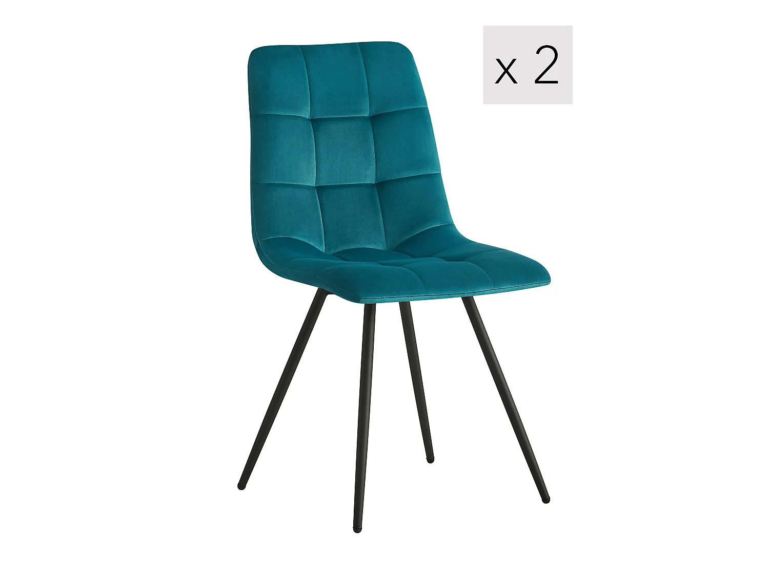 Lot de 2 chaises scandinaves en métal et velours bleu canard