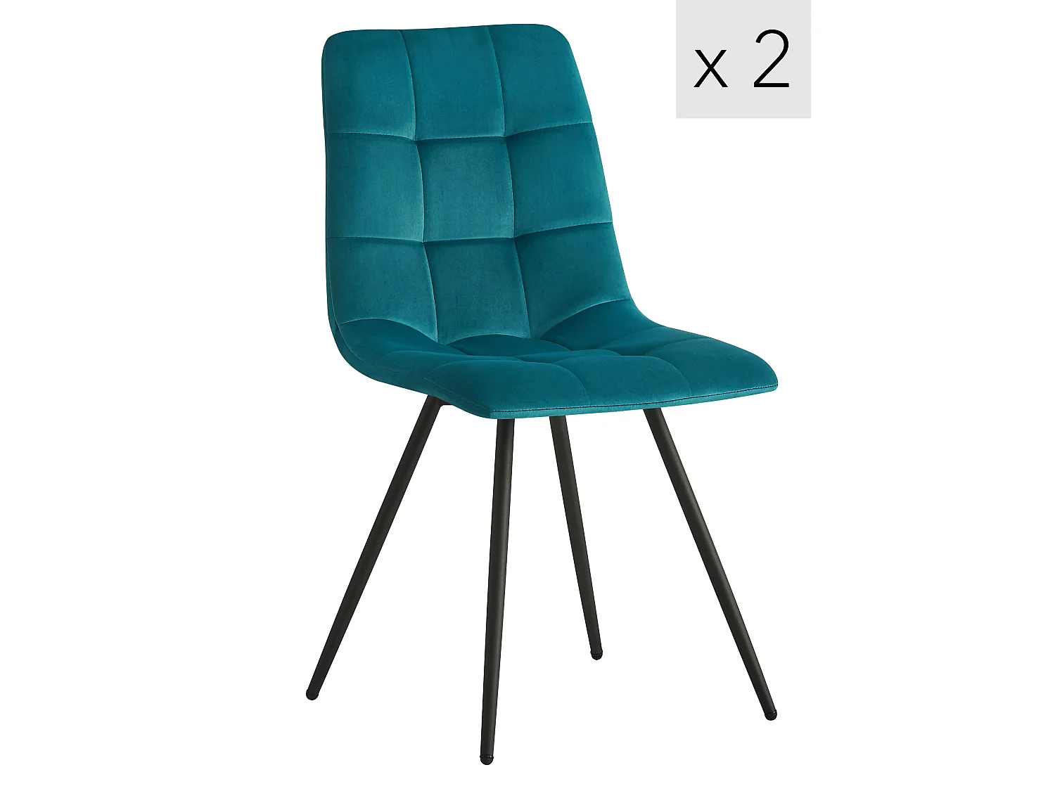 Lot de 2 chaises scandinaves en métal et velours bleu canard