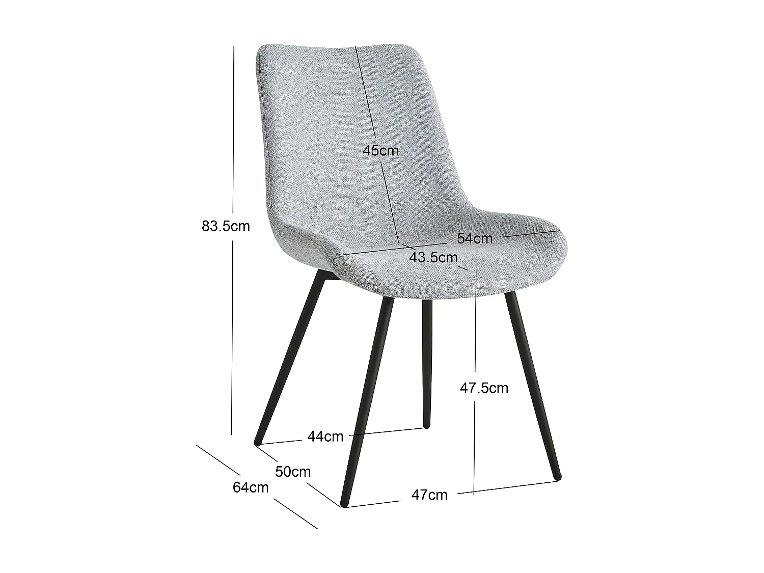 Lot de 2 chaises en métal et tissu gris