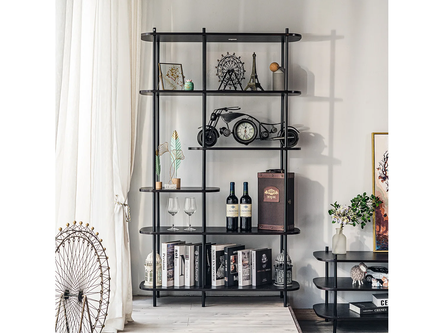 Etagère style moderne en métal et bois noir