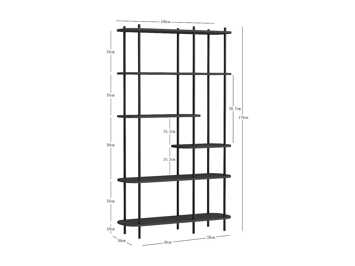 Etagère style moderne en métal et bois noir