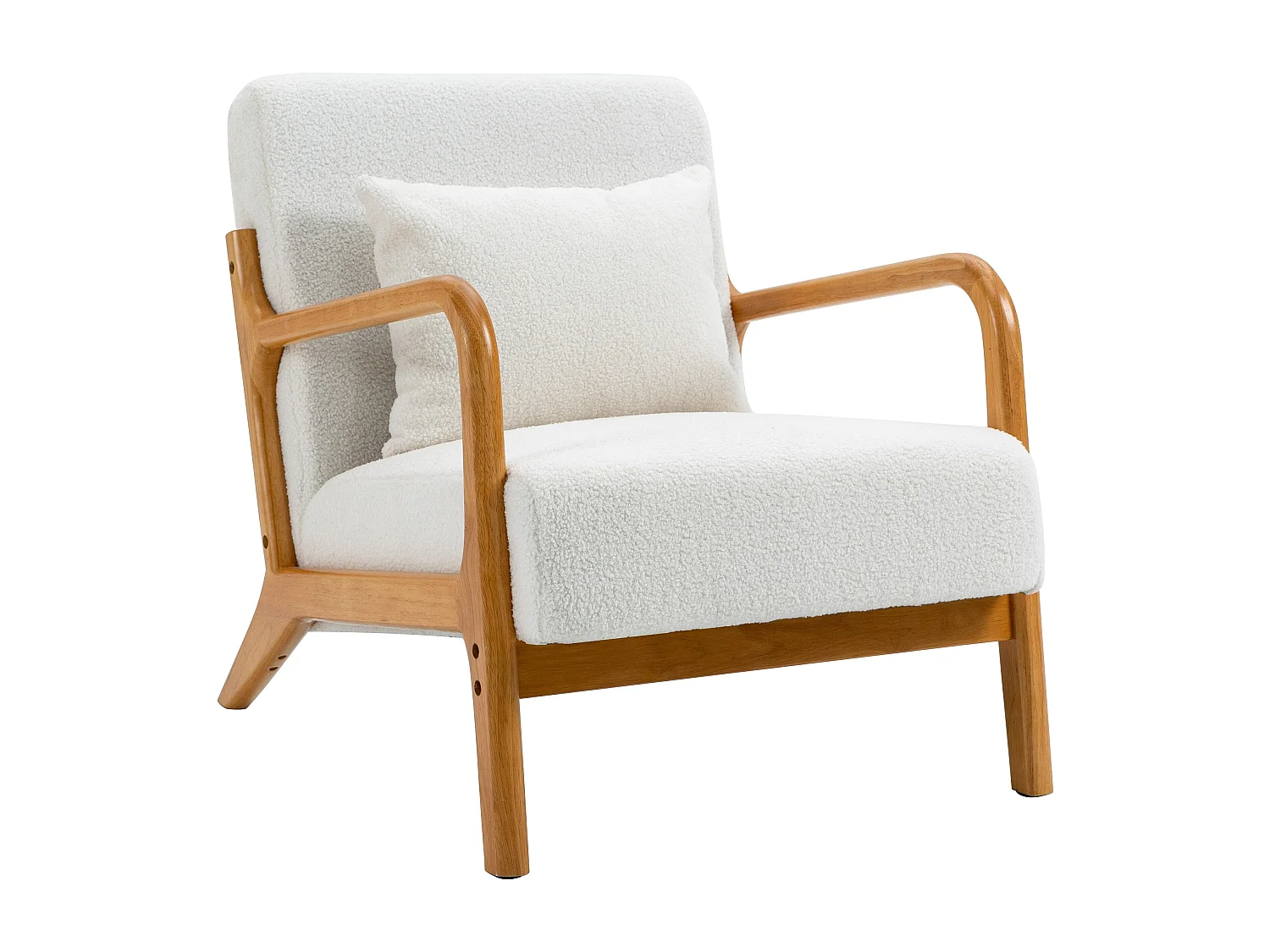 Fauteuil de salon en bois massif et bouclette blanche
