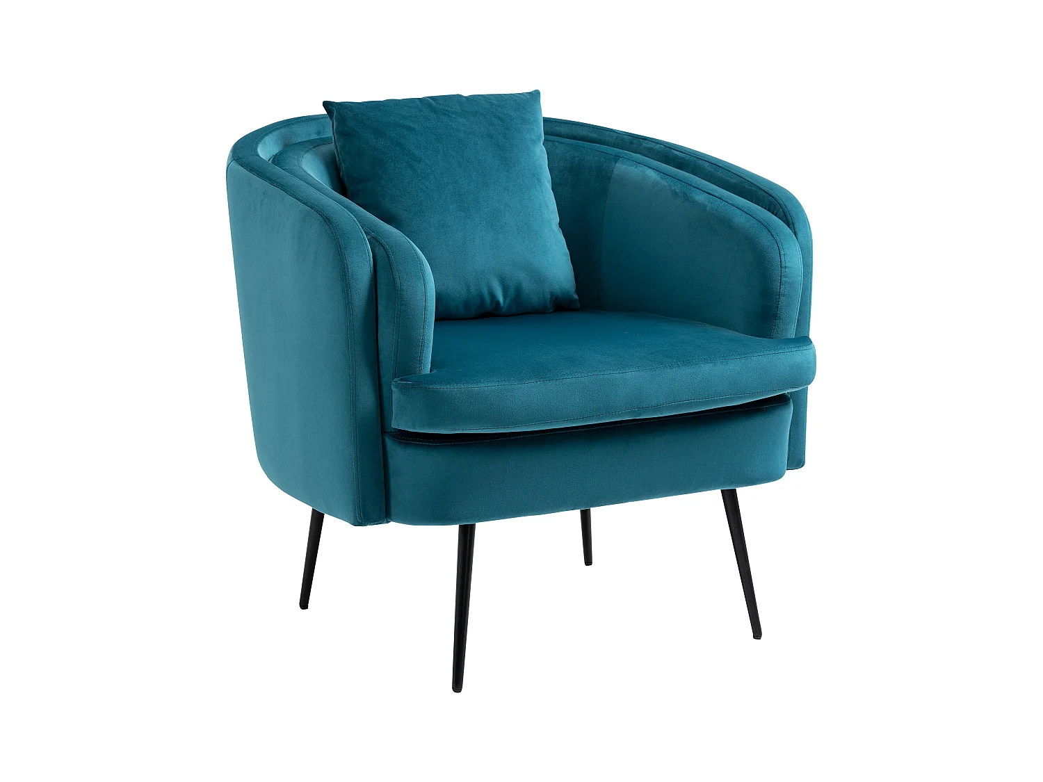 Fauteuil de salon en métal et velours bleu canard