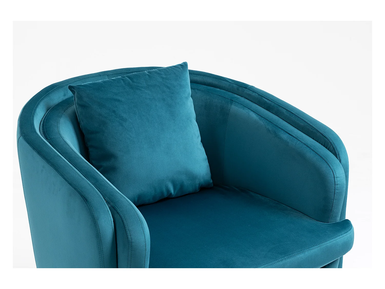 Fauteuil de salon en métal et velours bleu canard