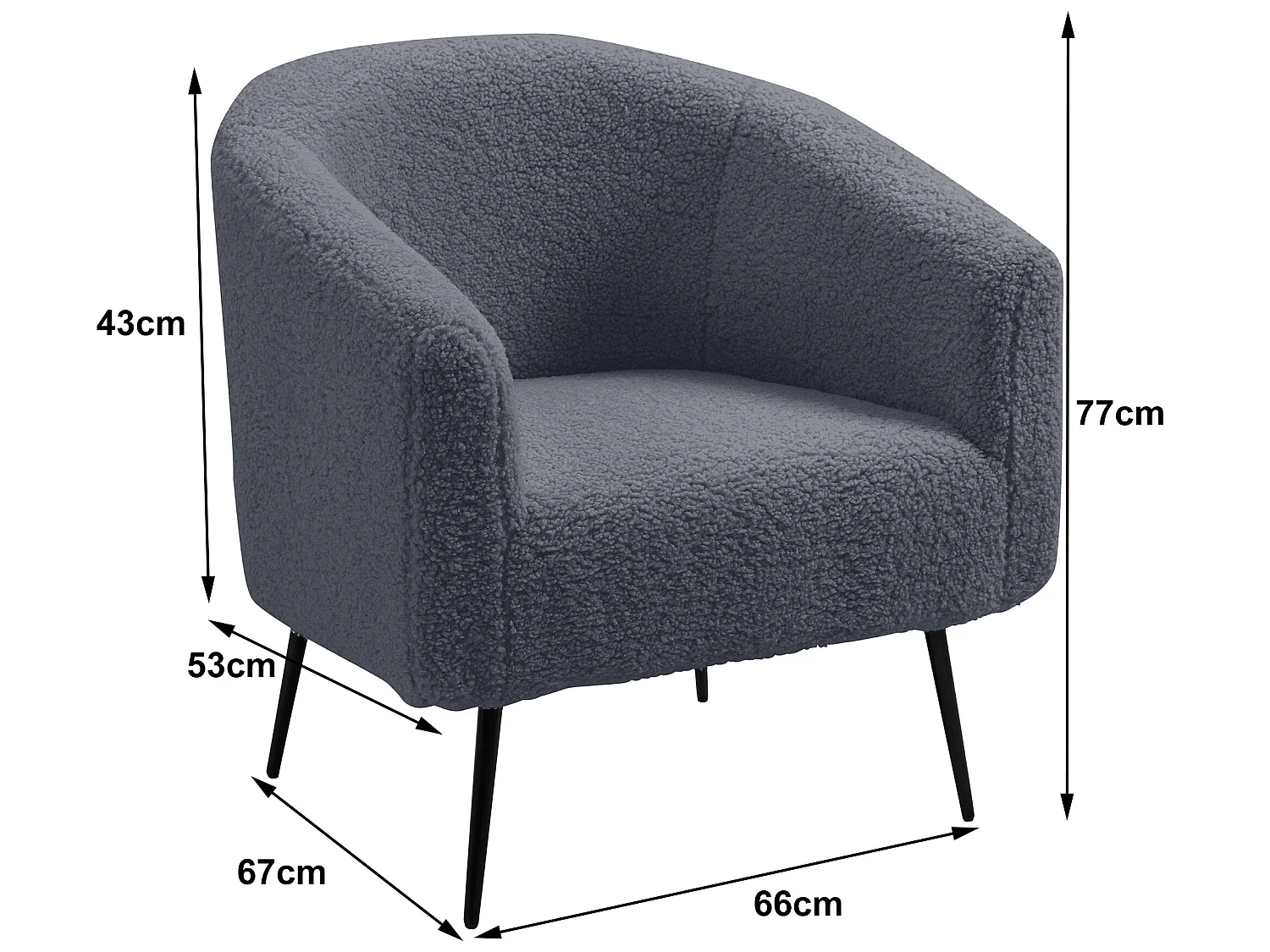 Fauteuil de salon en métal et bouclettes grises