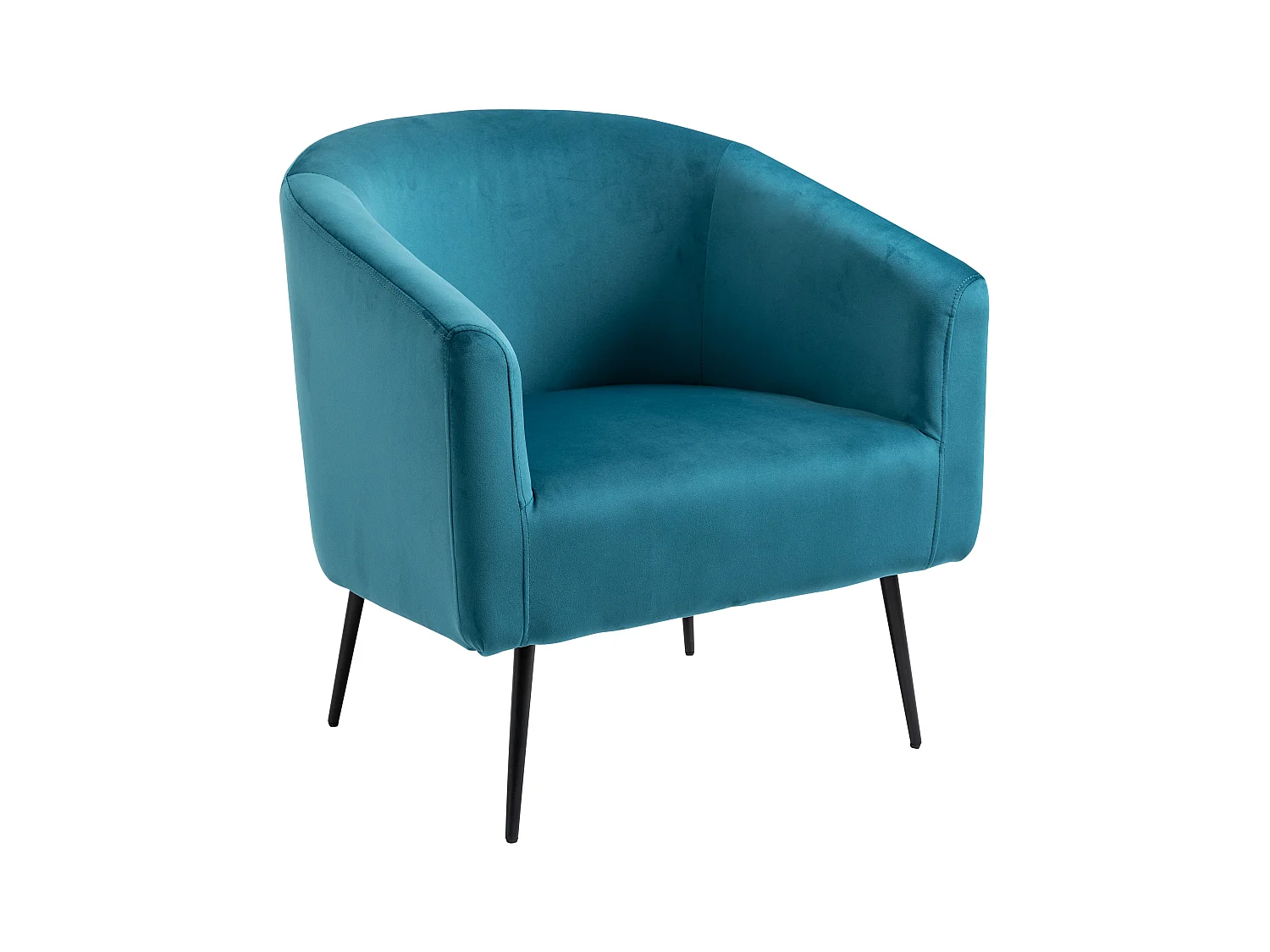 Fauteuil de salon en métal et velours bleu canard