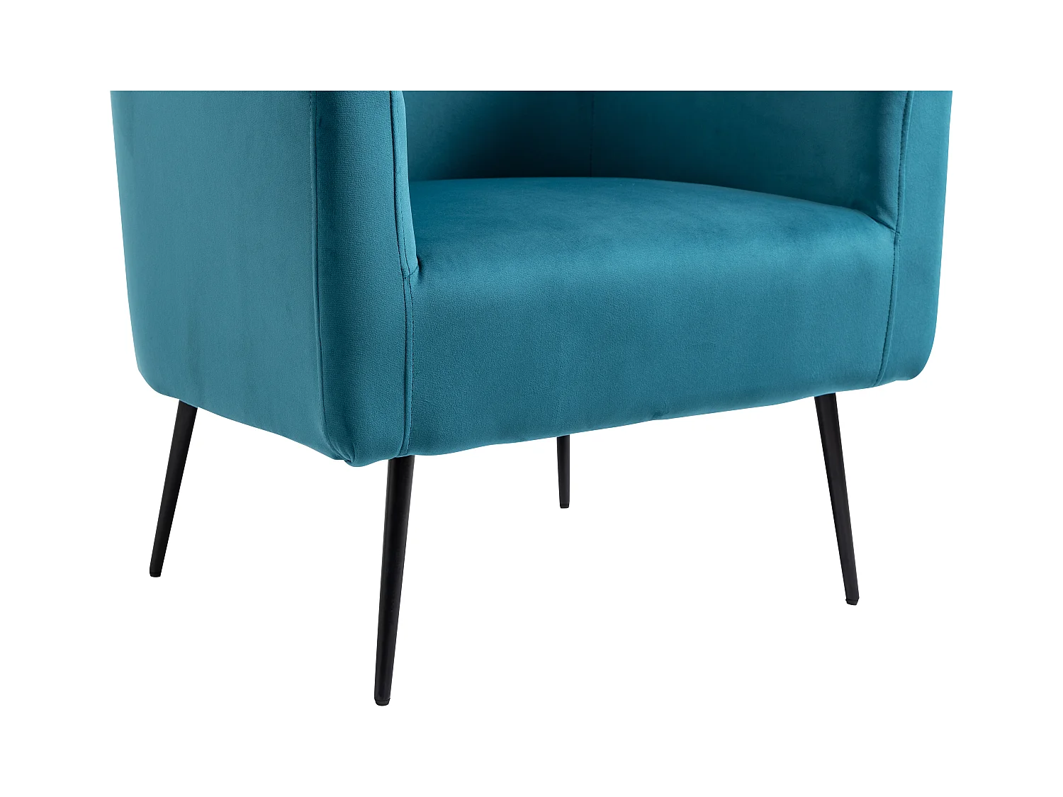 Fauteuil de salon en métal et velours bleu canard