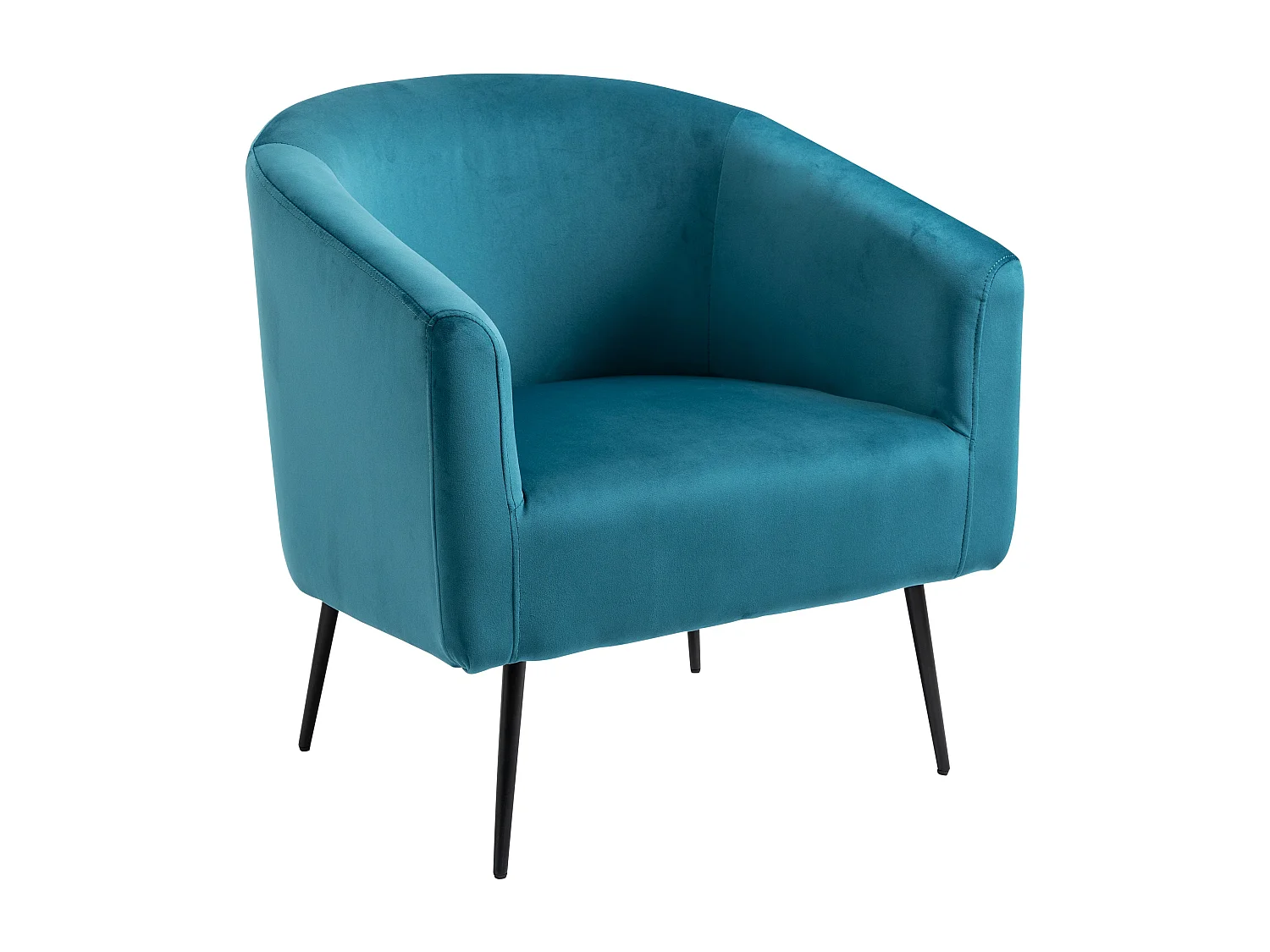 Fauteuil de salon en métal et velours bleu canard