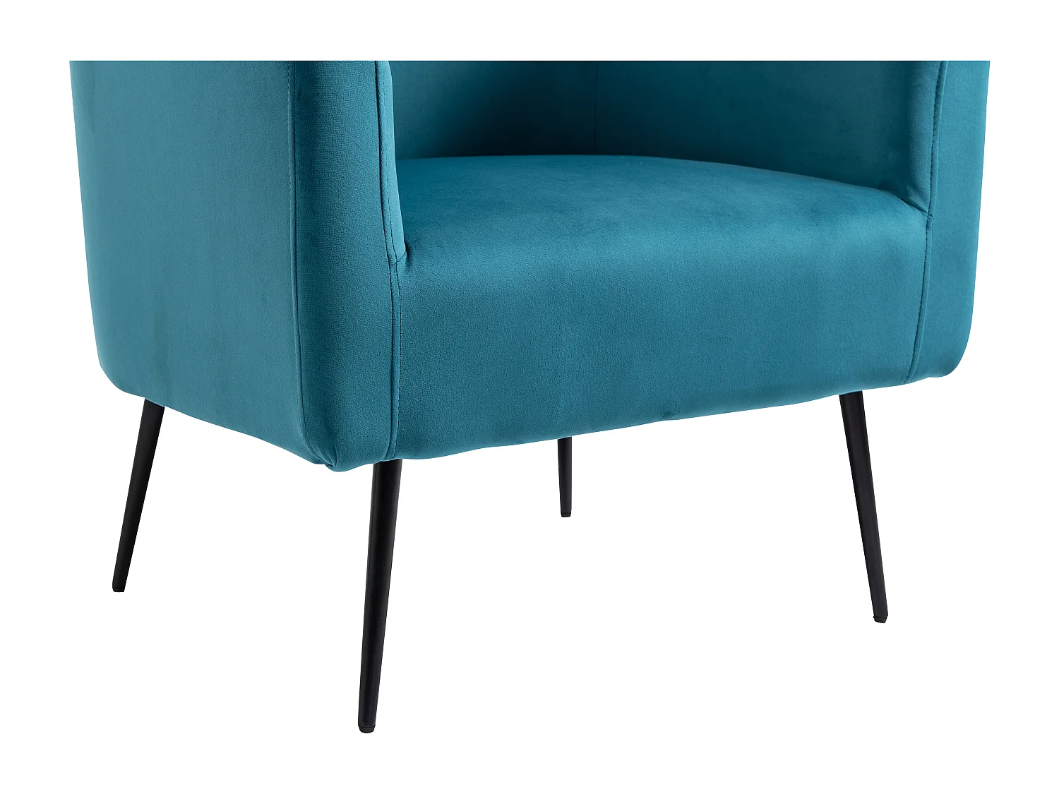 Fauteuil de salon en métal et velours bleu canard