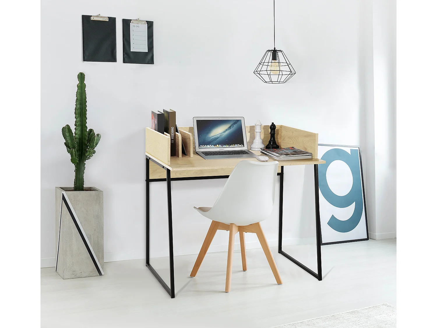 Bureau en métal et bois crème