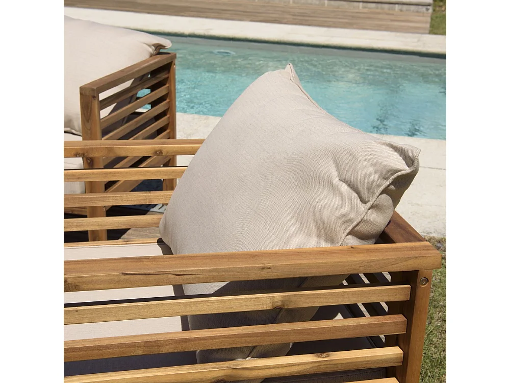 VICK - Salon de jardin bois d'acacia. avec 2 fauteuils un canapé et une table