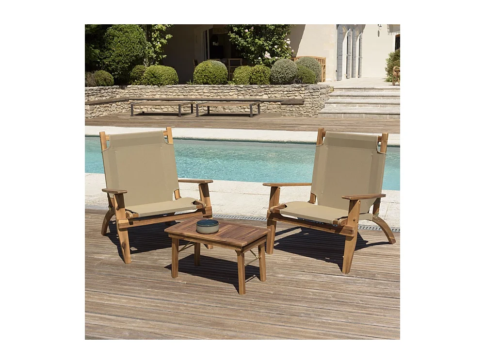 Salon de jardin en bois acacia 2 pers - 2 fauteuils et 1 table basse