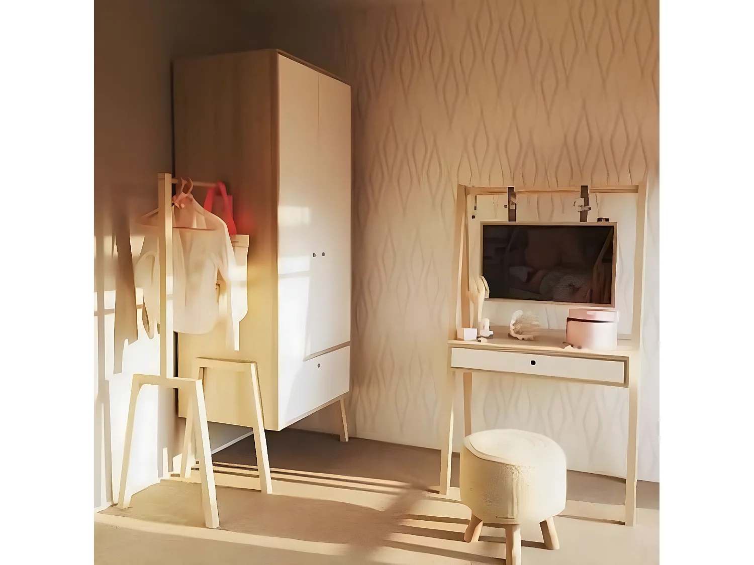 Armoire 2 portes 1 tiroir avec penderie et 1 porte manteau - SPOT