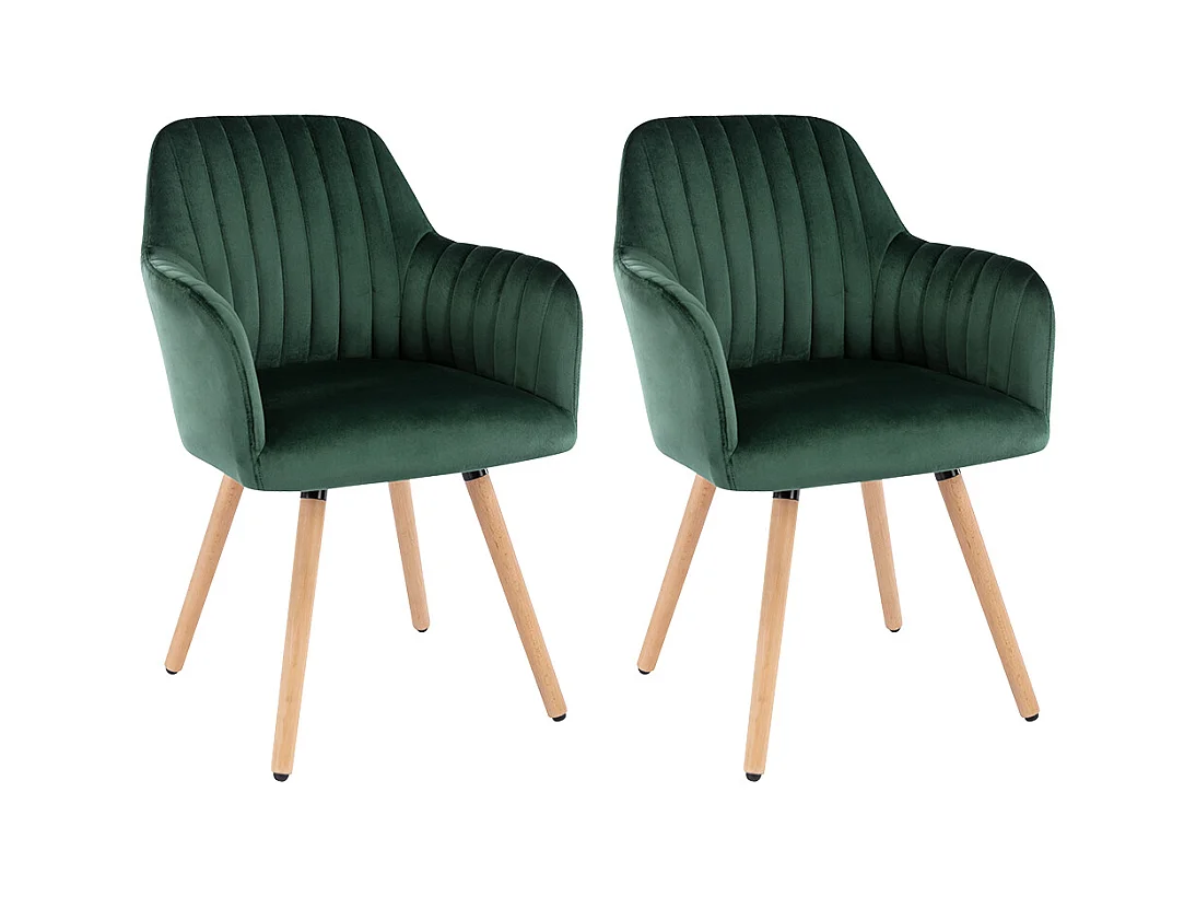 Juego de 2 sillas con brazos - Terciopelo y metal efecto madera - Verde oscuro - ELEANA
