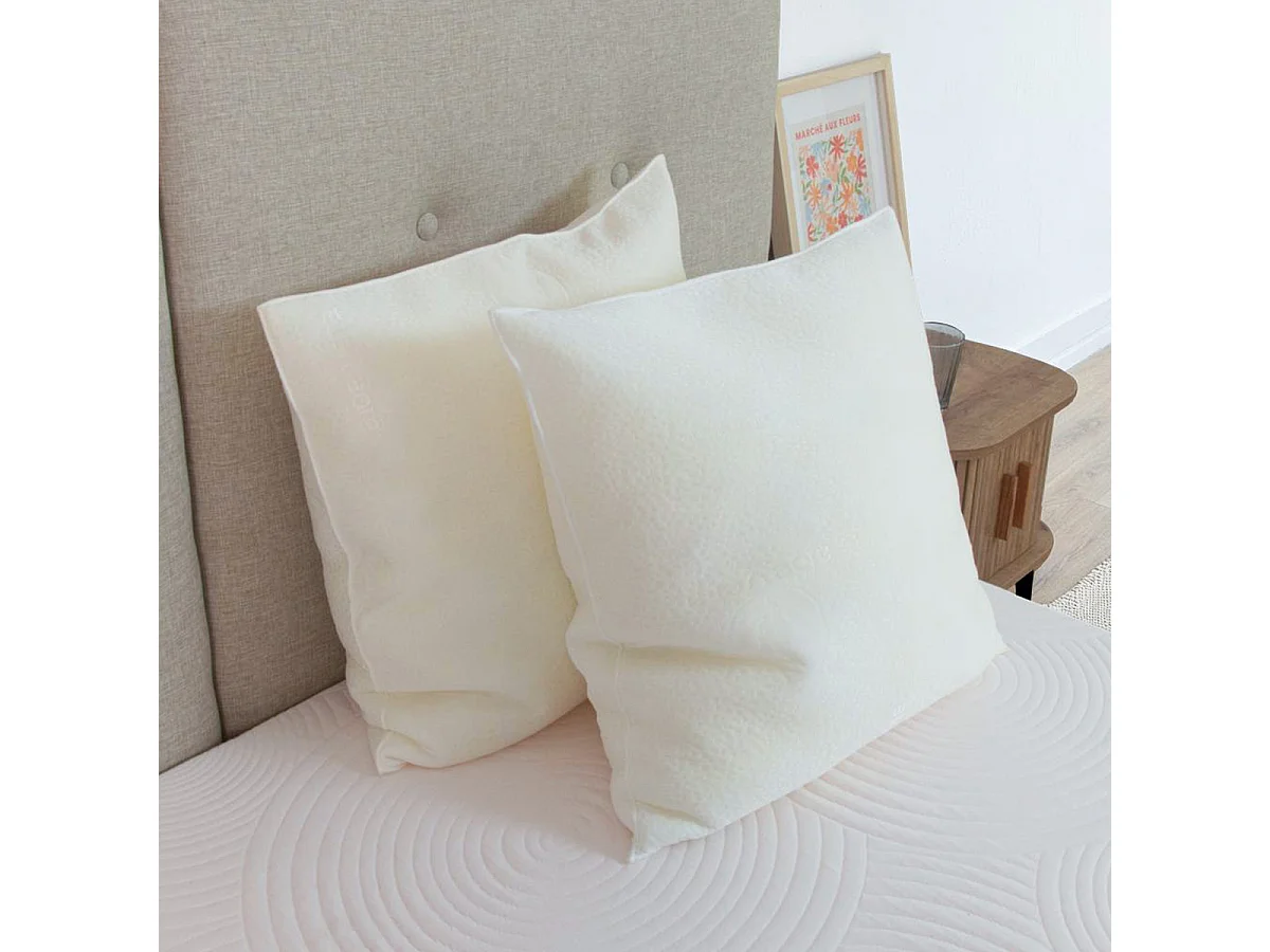 Lot de 2 oreillers ergonomiques Flocons 60x60 cm - Mémoire de forme - 20 cm - Blanc