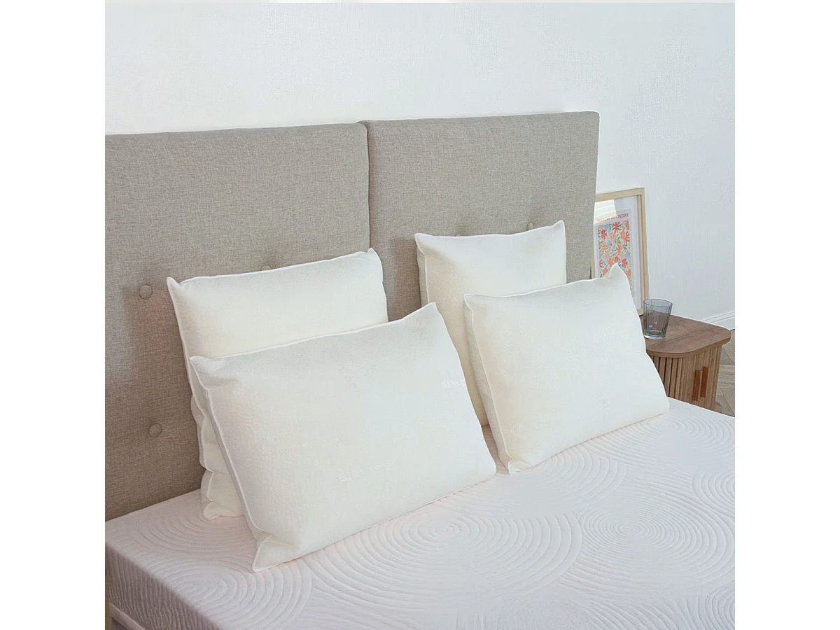 Lot de 2 oreillers ergonomiques Flocons 60x60 cm - Mémoire de forme - 20 cm - Blanc