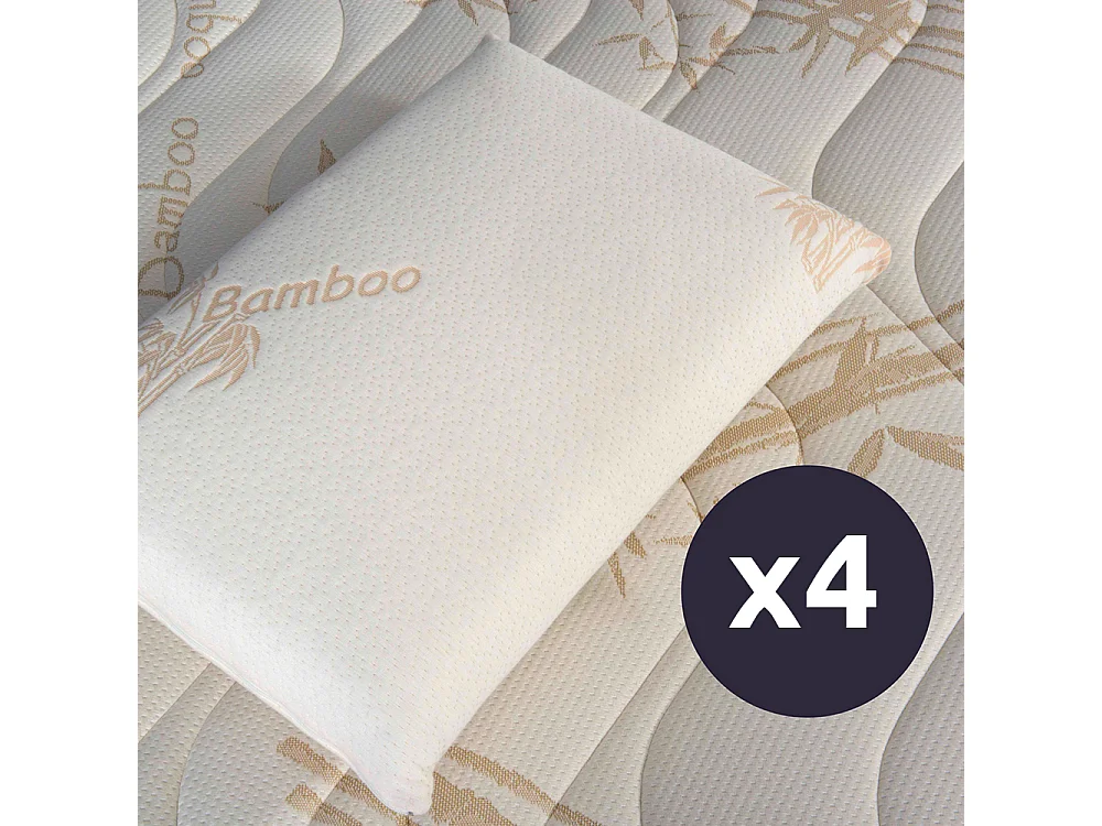 OLYMPE LITERIE | Lot de 4 oreillers 40x60 cm BAMBOO | Mousse avec mémoire de forme
