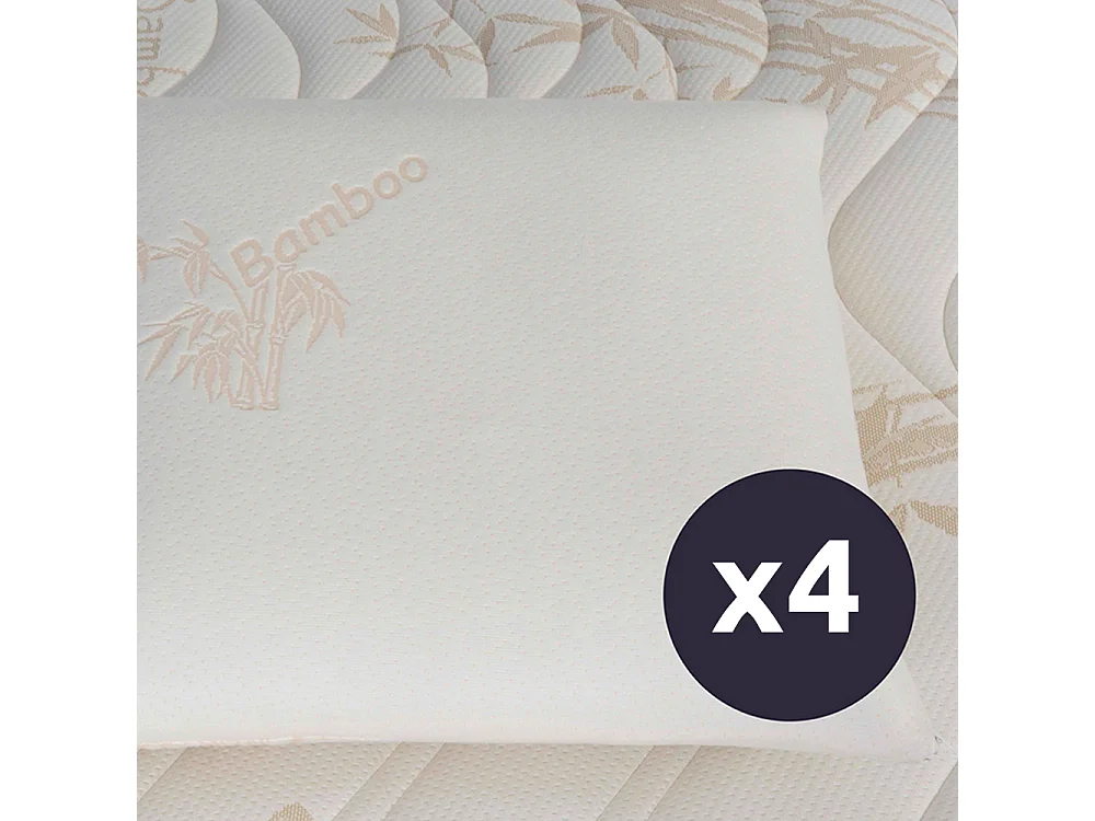 OLYMPE LITERIE | Lot de 4 oreillers 60x60 cm BAMBOO | Mousse avec mémoire de forme