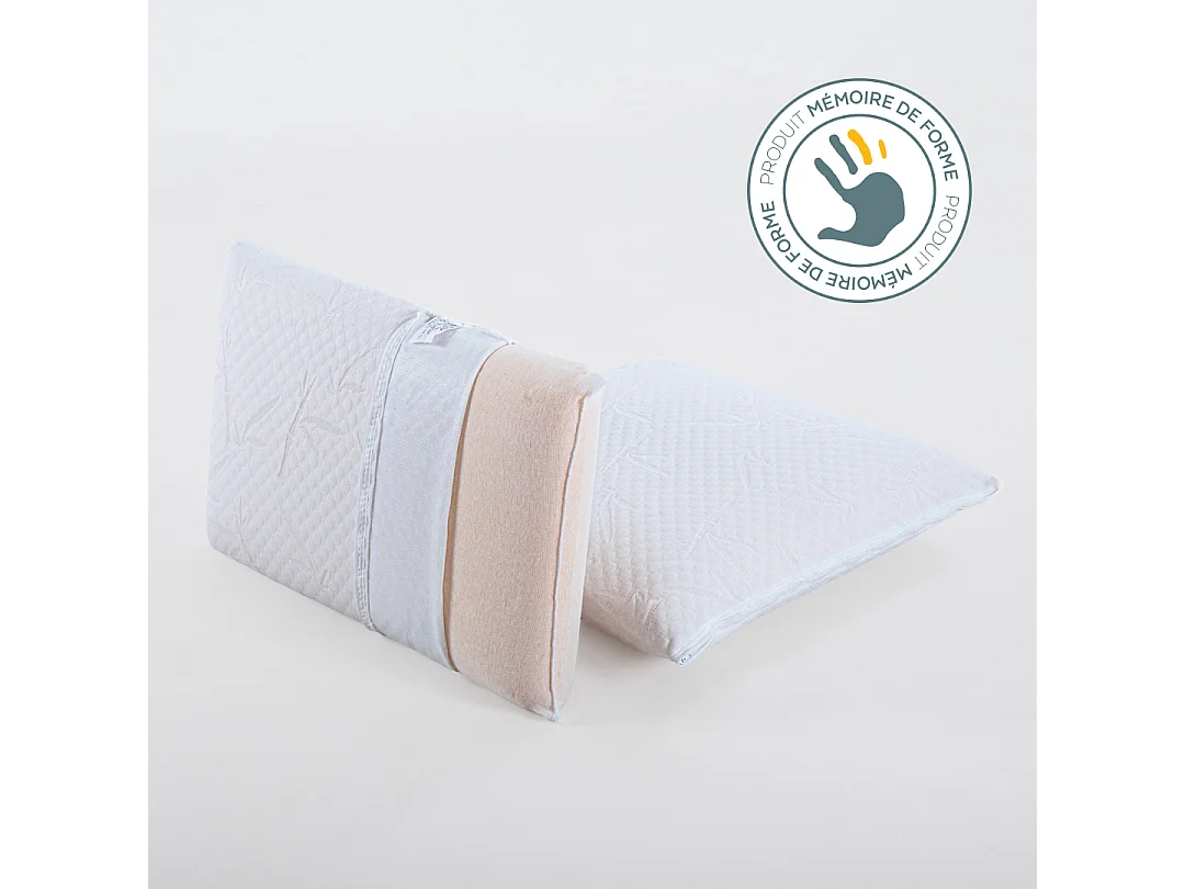 OLYMPE LITERIE | Lot de 2 oreillers 40x60 cm SERENITE | Mousse avec mémoire de forme