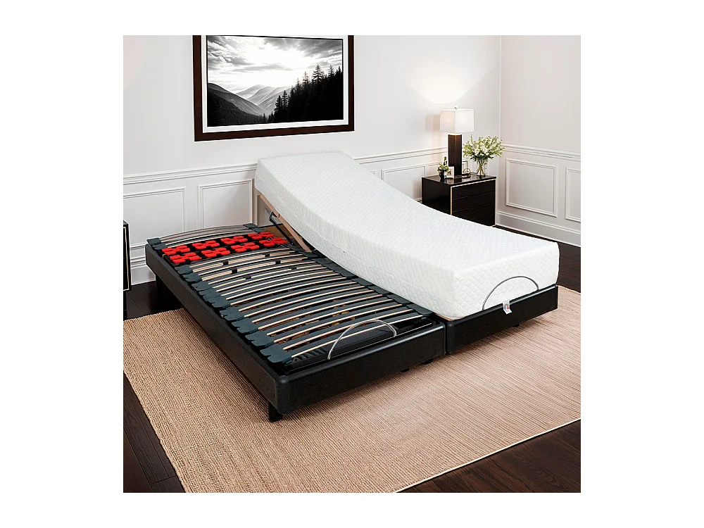BELLECOUR LITERIE | Ensemble Duo BODYSOFT 2x80x190 cm | Sommiers électriques + Matelas Mémoire de forme