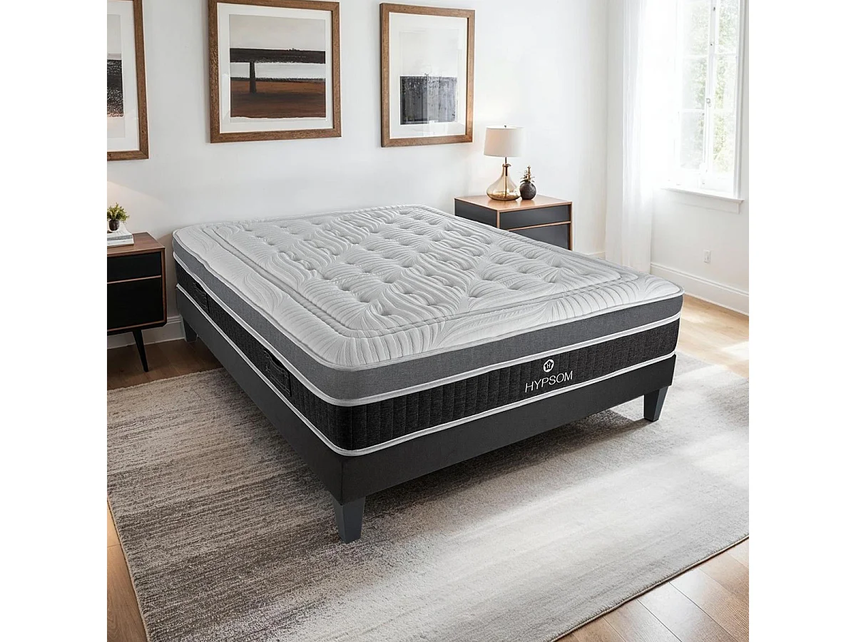 HYPSOM | Ensemble ELEGANCE 140x200 cm | Matelas Mémoire de forme + Sommier Bois