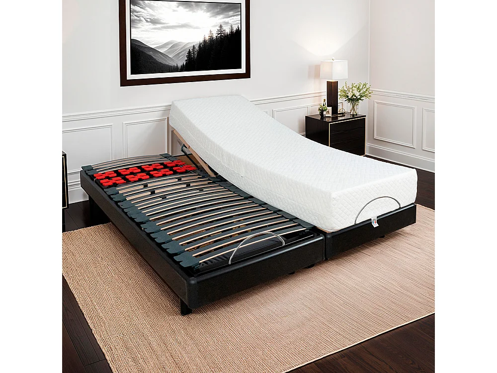 BELLECOUR LITERIE | Ensemble Duo BODYSOFT 2x90x200 cm | Sommiers électriques + Matelas Mémoire de forme