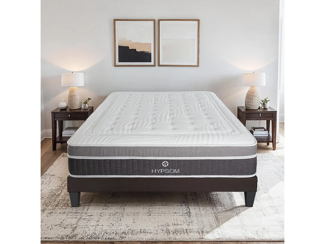 HYPSOM | Ensemble ELEGANCE 140x190 cm | Matelas Mémoire de forme + Sommier Bois