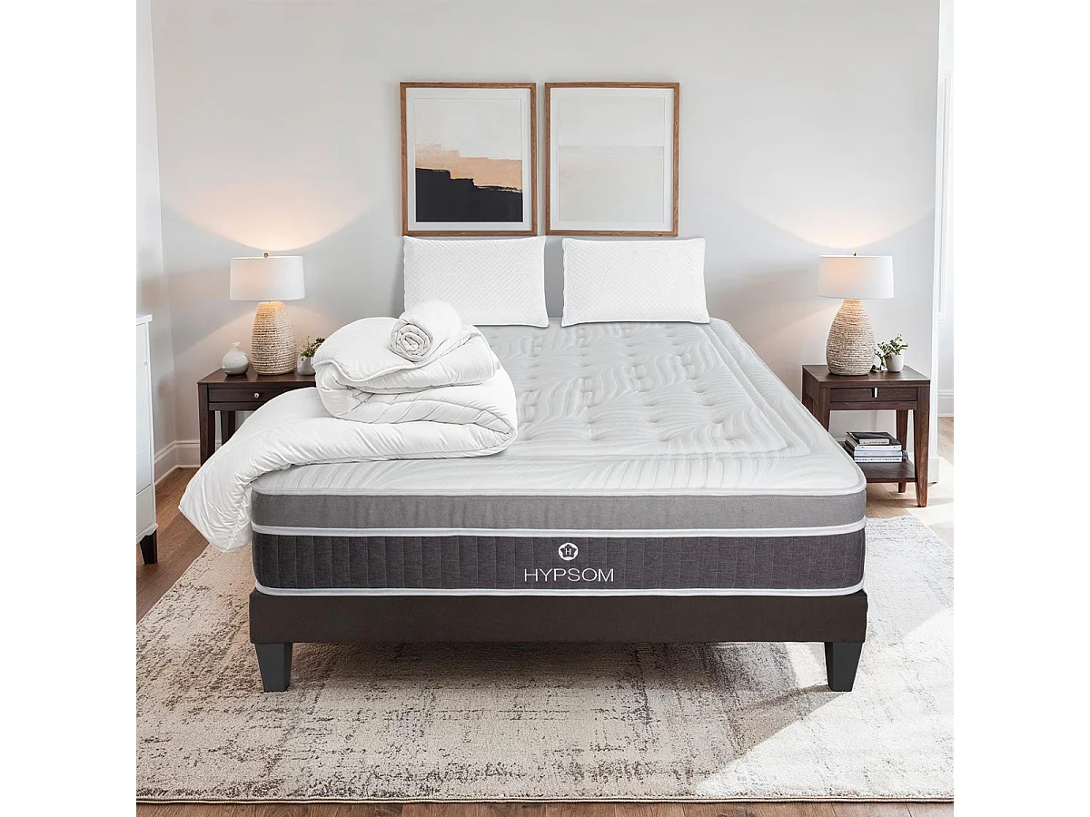 HYPSOM | Pack Prêt à dormir ELEGANCE 180x200 cm | Matelas Mémoire de forme + Sommier + Accessoires
