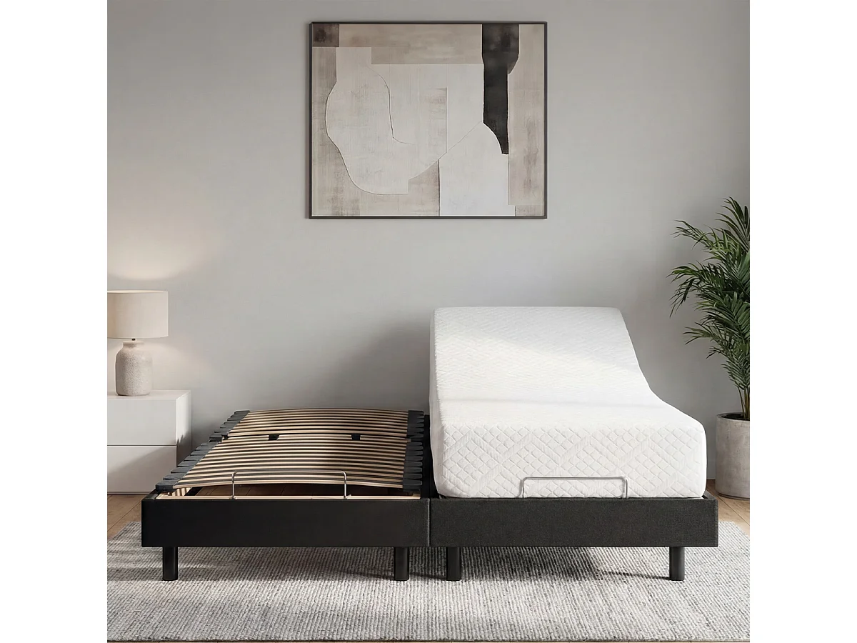 Ensemble Matelas Mousse Accueil Mémoire de forme + Sommier électrique Flex 90x200 cm