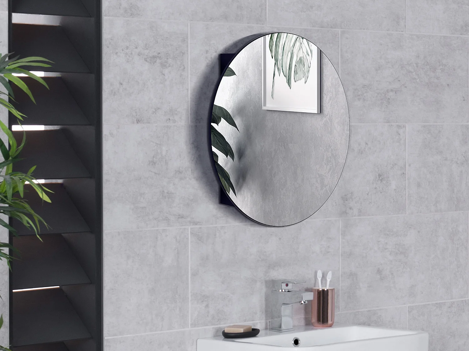 Armoire murale de salle de bain ovale avec miroir – Noir – RURI