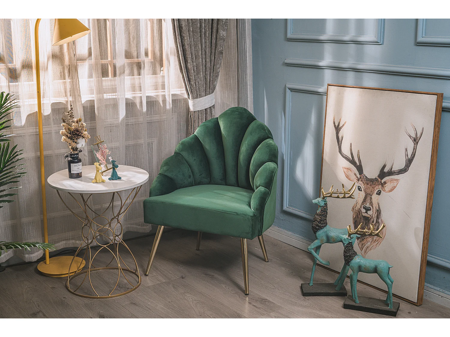 Fauteuil retro en métal et velours vert