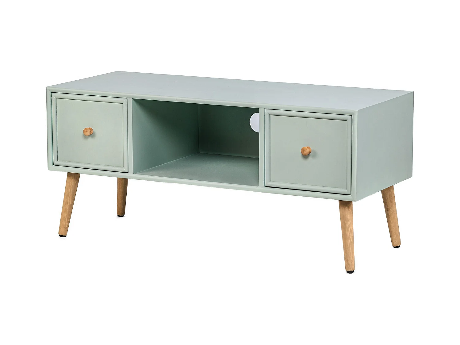 Meuble TV 2 tiroirs en bois massif vert menthe