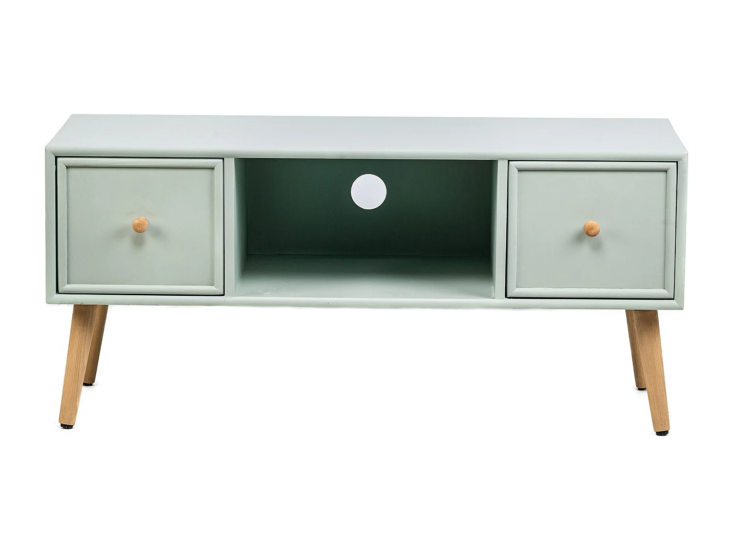 Meuble TV 2 tiroirs en bois massif vert menthe