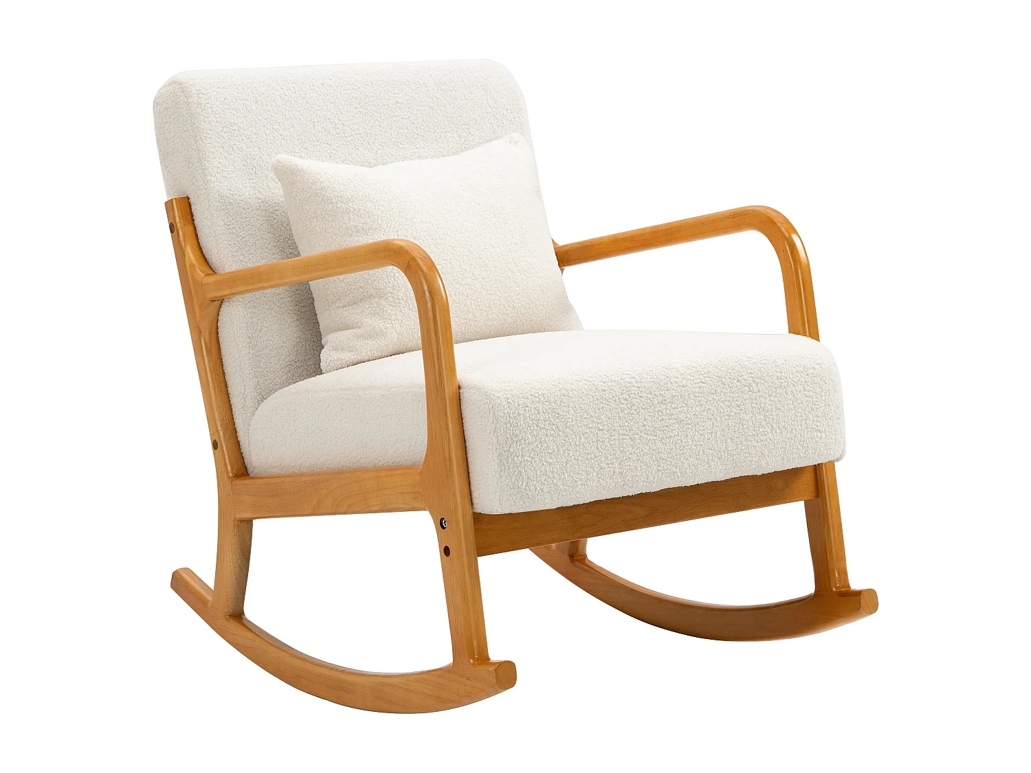 Rocking chair en bois massif et bouclette blanche