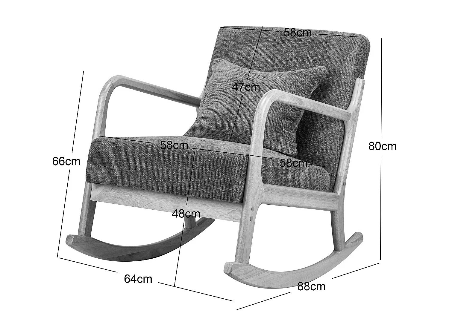 Rocking chair en bois massif et bouclette blanche