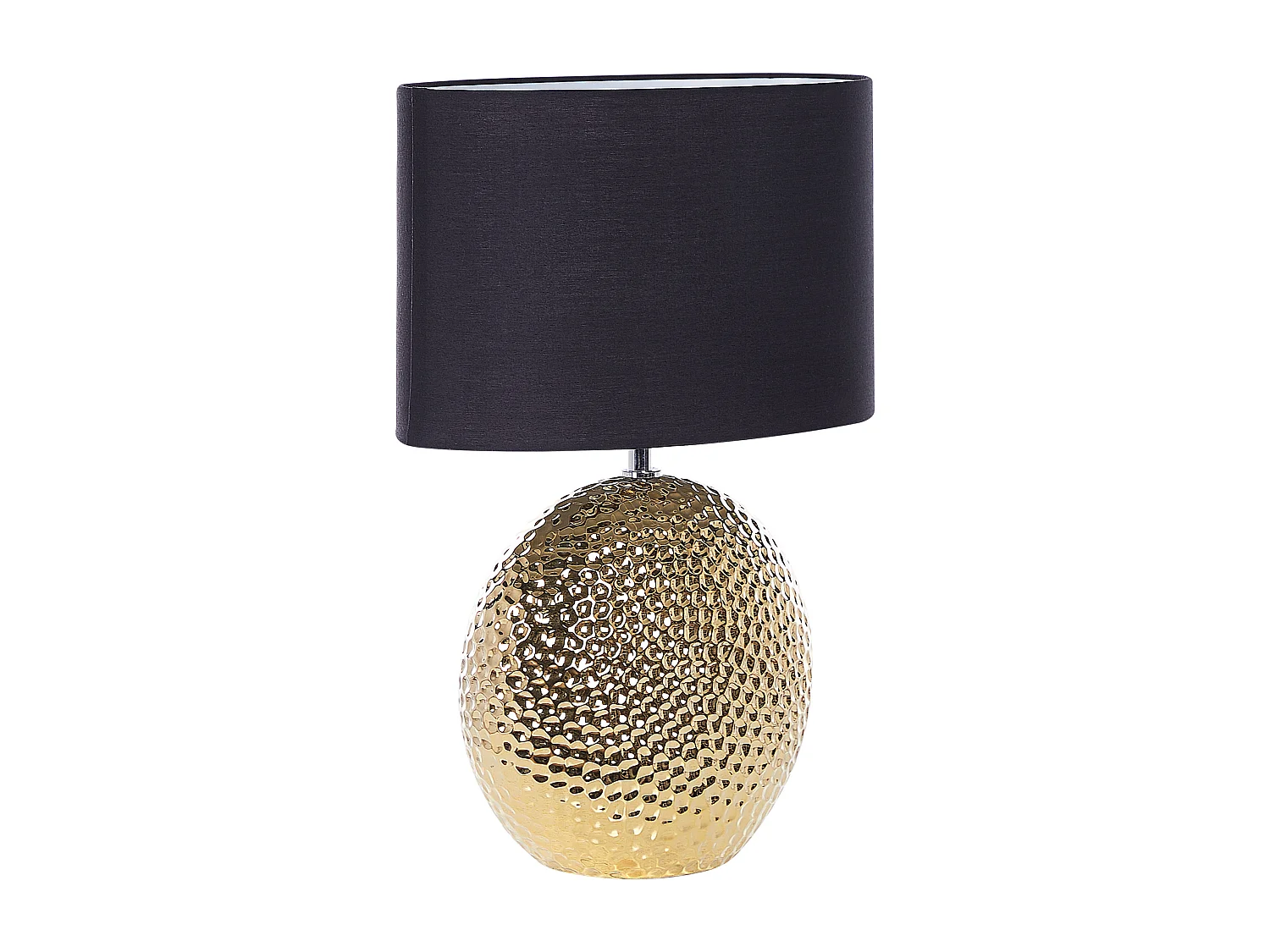 Glamouröse Tischlampe Keramik gold mit Stoffschirm Trommelform schwarz Nasva