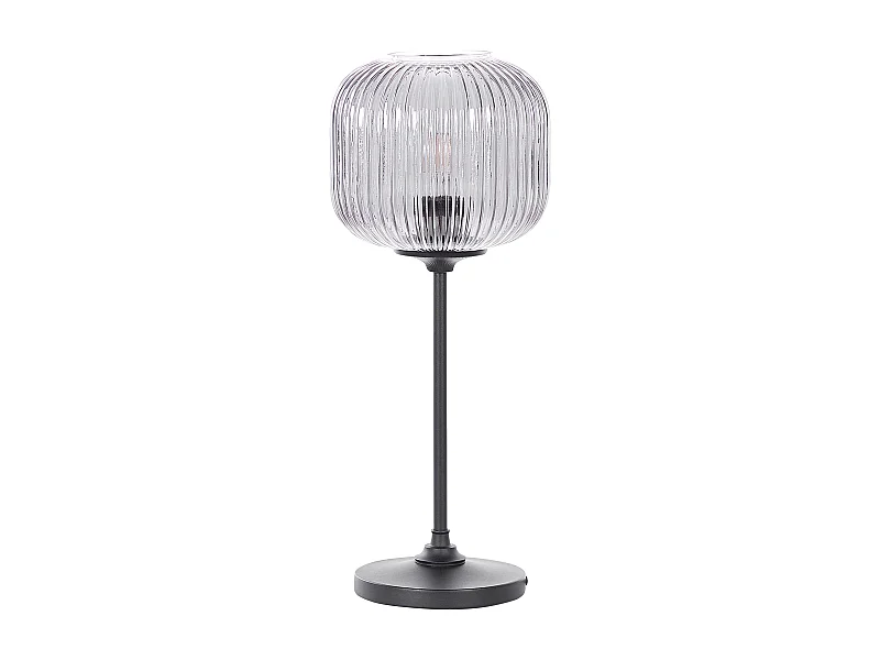 Tischleuchte Glas und Eisen schwarz grau 50 cm Kugel rund retro Tosna