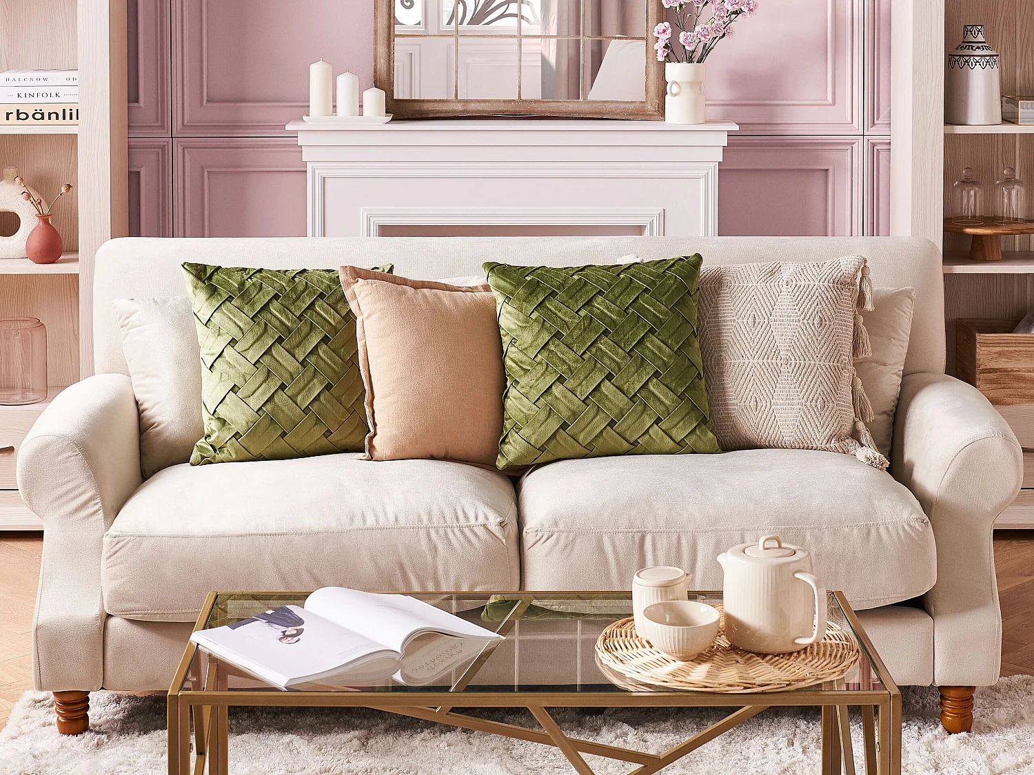 Set di 2 cuscini NARCISSUS Velluto 43 x 43 cm Verde Trama geometrica