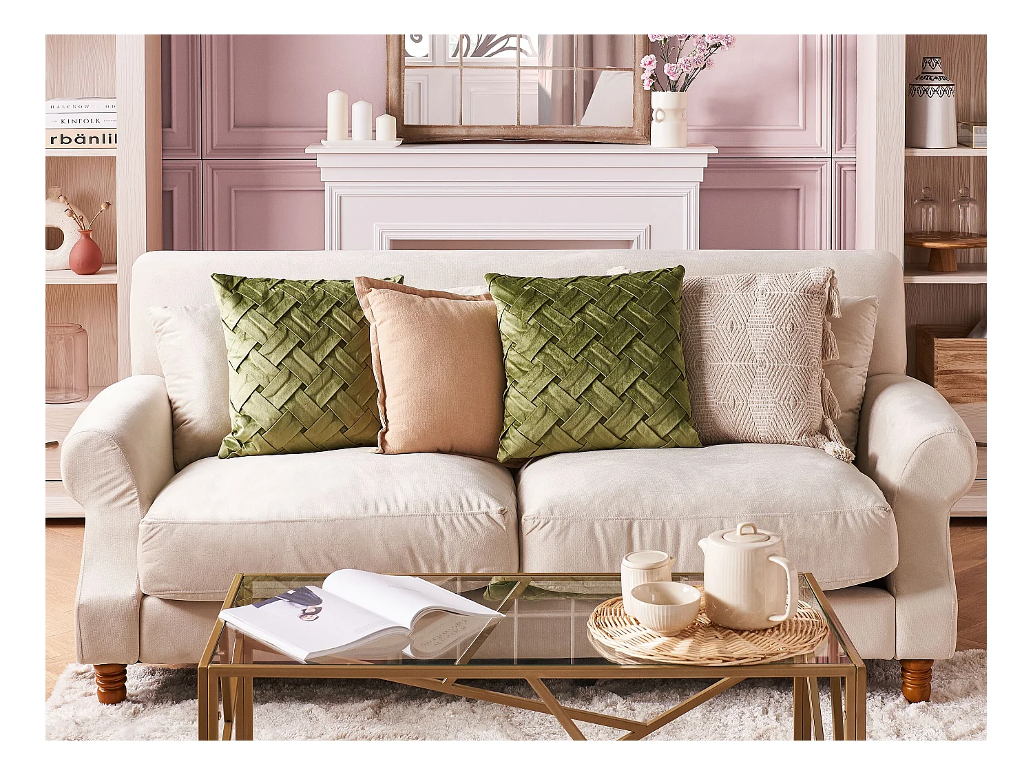 Lot de 2 coussins décoratifs NARCISSUS Velours 43 x 43 cm Vert Motif géométrique