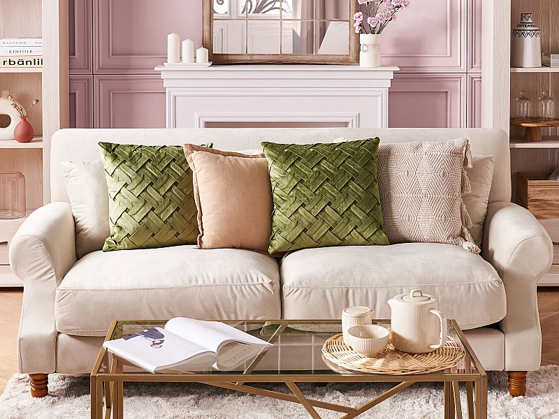 Set di 2 cuscini NARCISSUS Velluto 43 x 43 cm Verde Trama geometrica